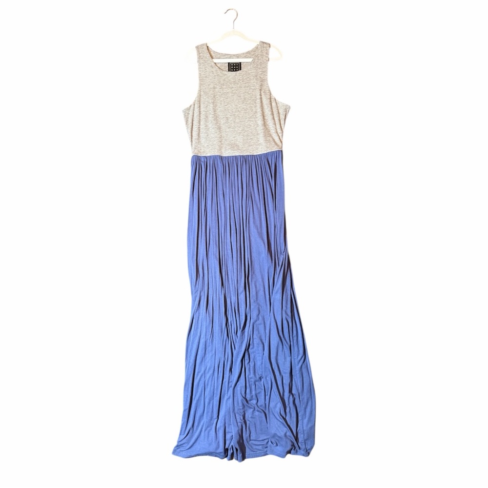 Chic Sleeveless Gray and Blue Maxi Dress